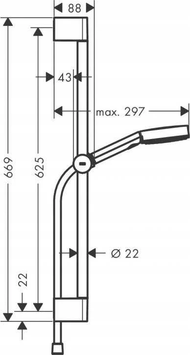 Hansgrohe Pulsify Select 105 3jet Relaxation dušo komplektas, 650 mm, 8,2L/min, matinė juoda