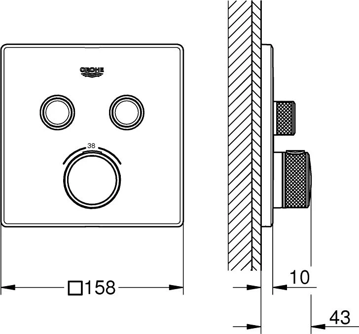 Grohe iebūvējamā dušas termostata SmartControl virsapmetuma daļa, ar 2 izejām, hroms