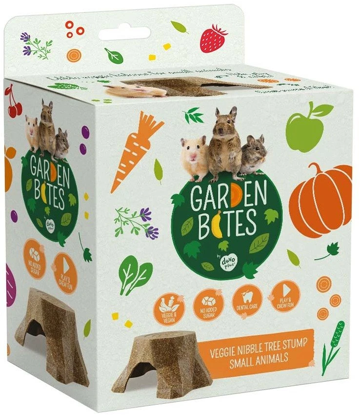Duvo+ Garden Bites mažų gyvūnų daržovių užkandis ant kelmo 14,5x13x6,5 cm-180 g /12 (16675)