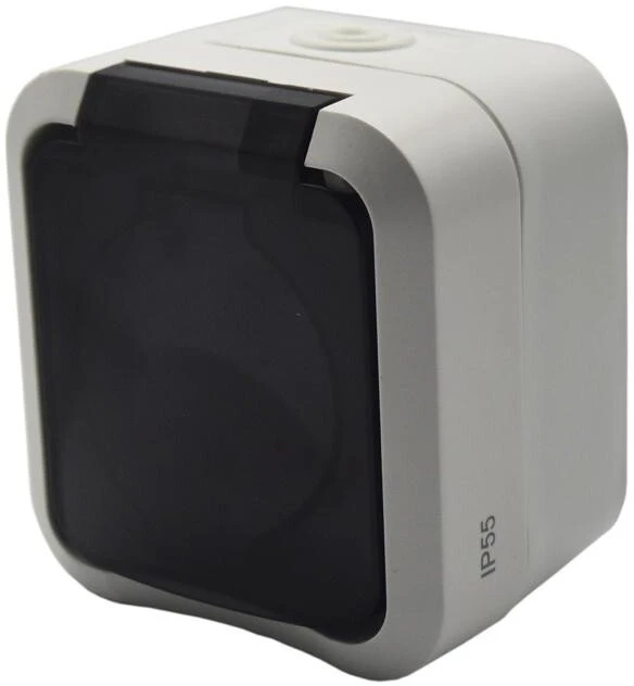 Duwi 60328 Vieno paviršiaus montuojamas lizdas su įžeminimu Aqua Pro IP55 baltas dūmų sklendė / 60328
