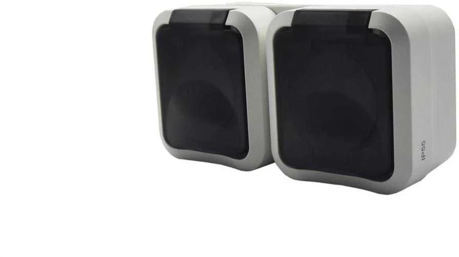 Duwi 60329 Aqua Pro IP55 ant paviršiaus montuojamas dvigubas įžemintas lizdas, baltas, dūmų sklendė / 60329