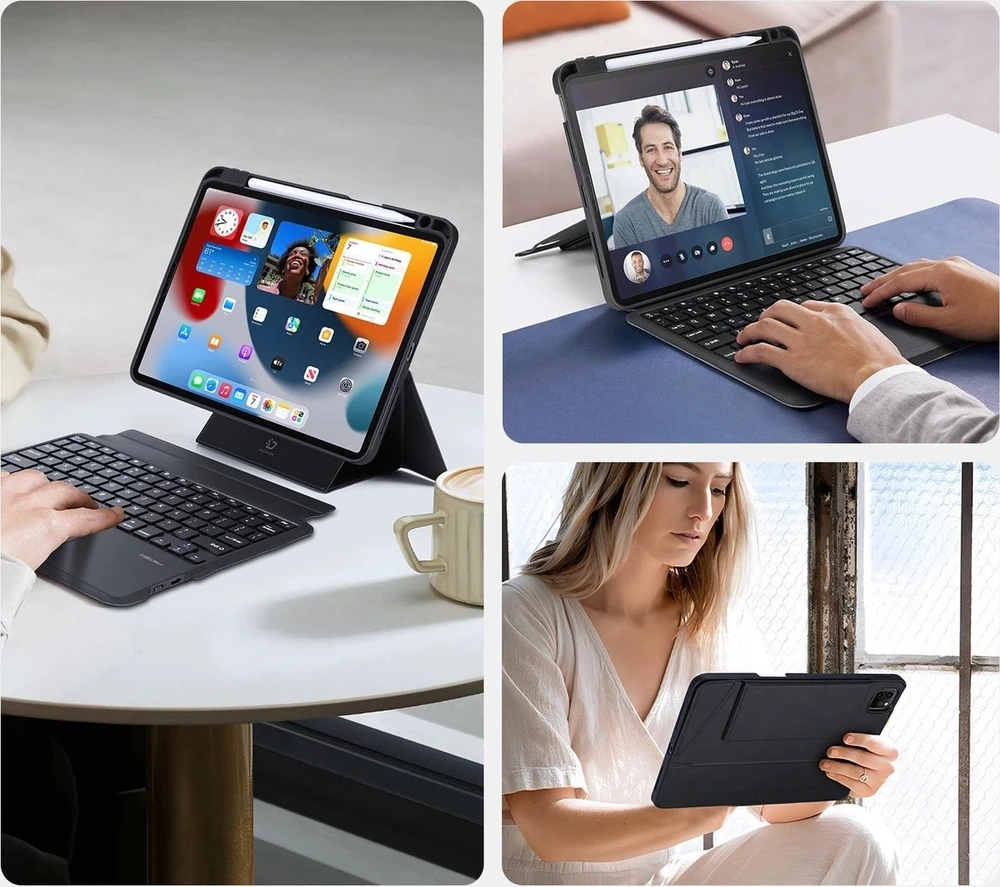 DUX DUCIS dėklas DK sulankstomas su belaide klaviatūra iPad 4/5/6/iPad Pro 11 (2018/2020/2021/2022) juodas
