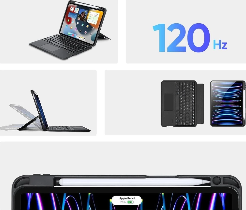 DUX DUCIS dėklas DK sulankstomas su belaide klaviatūra iPad 4/5/6/iPad Pro 11 (2018/2020/2021/2022) juodas