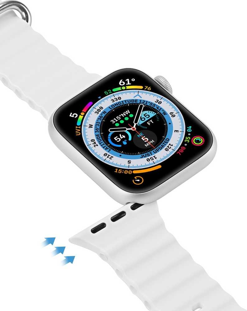 Dux Ducis Apyrankė Apple Watch 9 / 8 / 7 / 6 / 5 / 4 / 3 / 2 / SE (45 / 44 / 42mm) silikoninėBand Bracelet baltos spalvos (OceanWave Version)