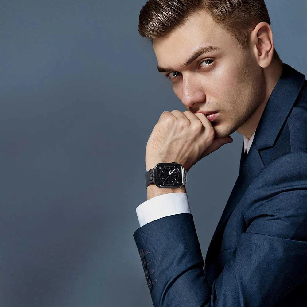 Nerūdijančio plieno magnetinė apyrankė išmaniajam laikrodžiui DUX DUCIS MILANESE, skirta Apple Watch 42 / 44 / 45 mm, juoda