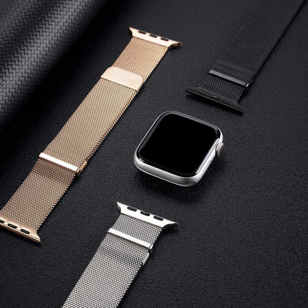 Nerūdijančio plieno magnetinė apyrankė išmaniajam laikrodžiui DUX DUCIS MILANESE, skirta Apple Watch 42 / 44 / 45 mm, juoda
