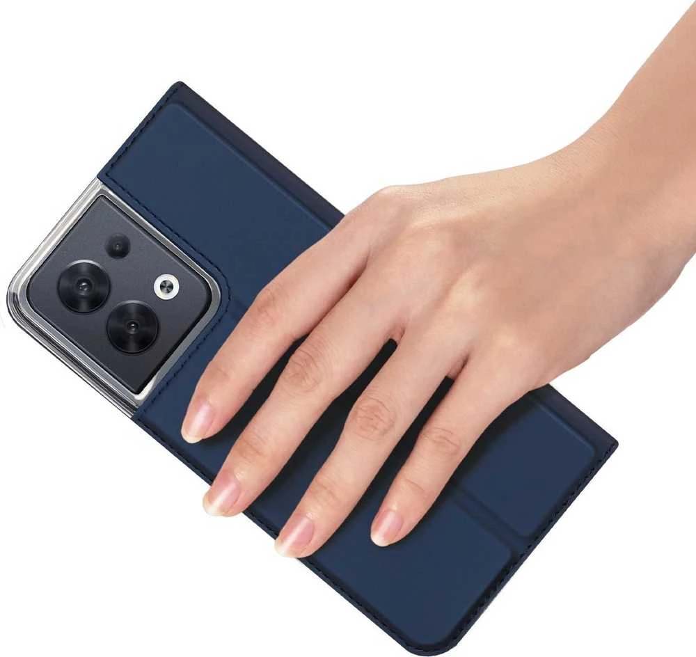 Dux Ducis Skin Pro Oppo Reno 8 atverčiamas card wallet su stoveliu dėklas telefonui mėlynos spalvos