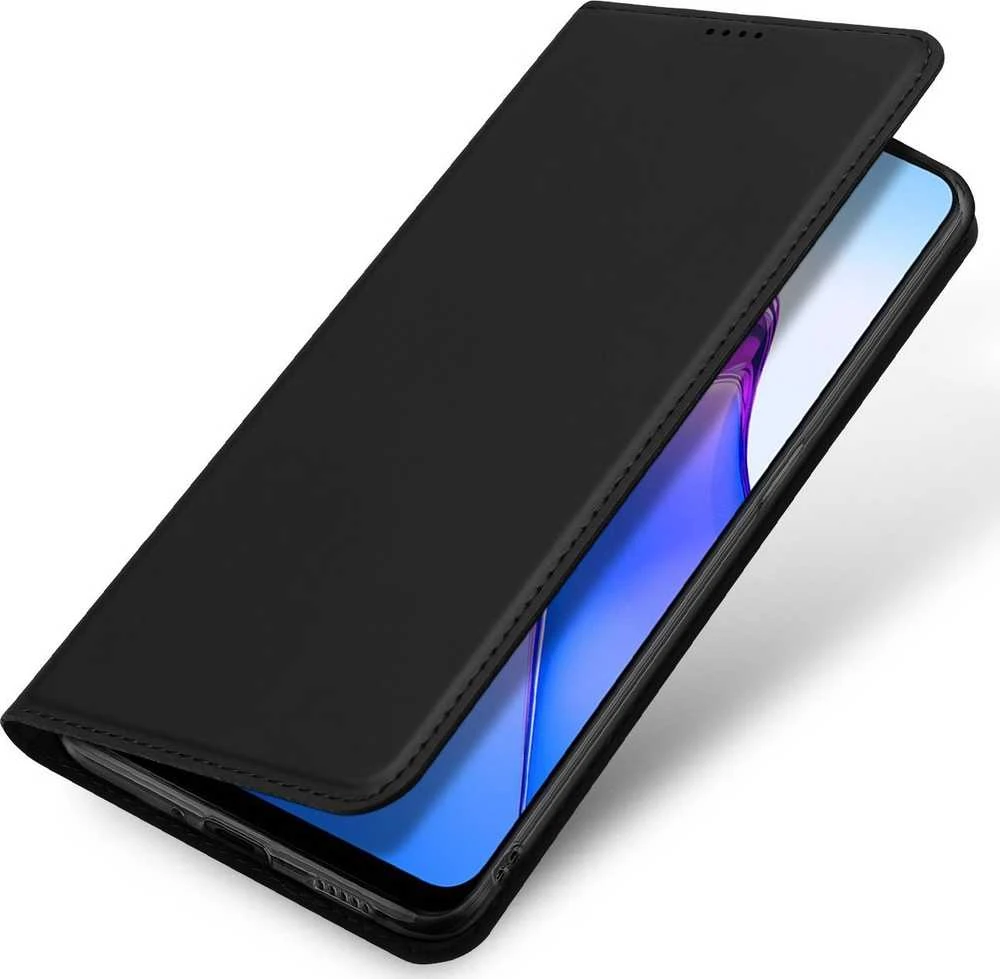 Dux Ducis Skin Pro Oppo Reno 8 atverčiamas card wallet su stoveliu dėklas telefonui juodos spalvos