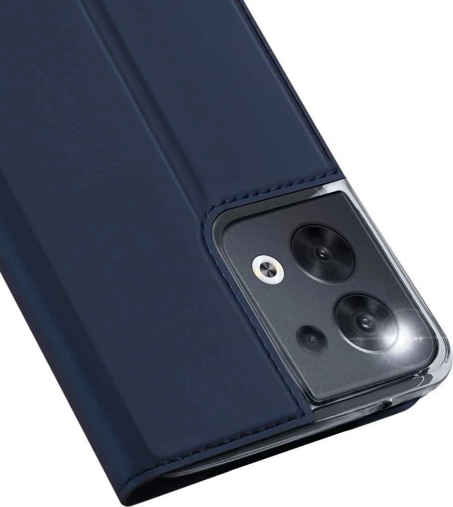 Dux Ducis Skin Pro Oppo Reno 8 atverčiamas card wallet su stoveliu dėklas telefonui mėlynos spalvos