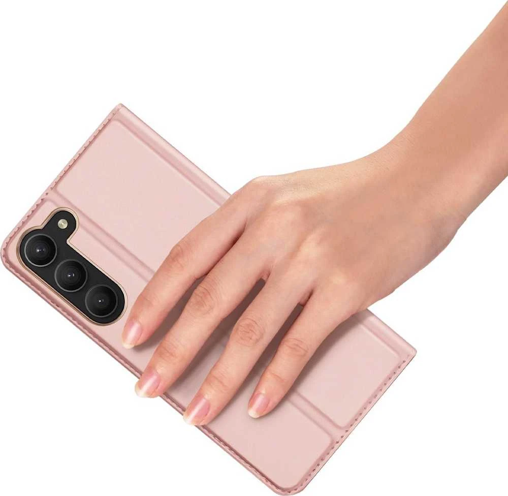 Dux Ducis Skin Pro Samsung Galaxy S23 Plus atverčiamas card wallet su stoveliu dėklas telefonui rožinės spalvos