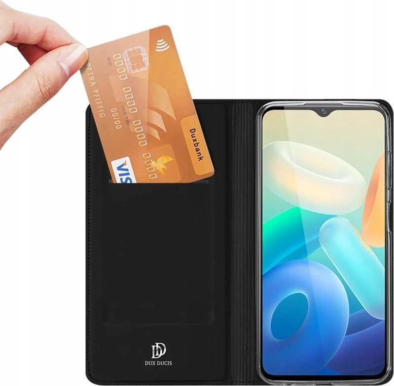 Dux Ducis Skin Pro Vivo Y16 / Y02s wallet atverčiamas dėklas telefonui juodos spalvos