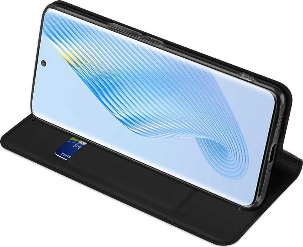 Dux Ducis Skin Pro Honor Magic5 atverčiamas card wallet su stoveliu dėklas telefonui juodos spalvos