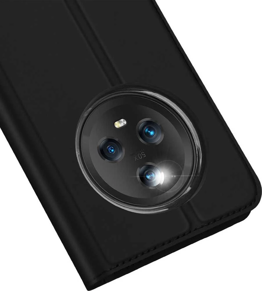 Dux Ducis Skin Pro Honor Magic5 atverčiamas card wallet su stoveliu dėklas telefonui juodos spalvos