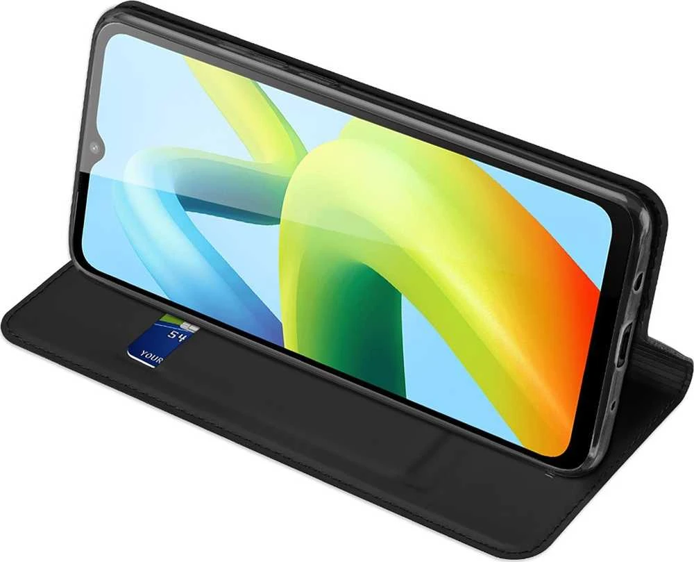 Dux Ducis Skin Pro Xiaomi Redmi A1+ atverčiamas Card Wallet su stoveliu dėklas telefonui juodos spalvos