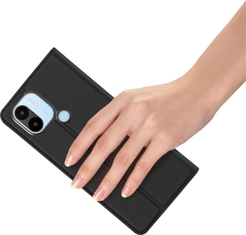 Dux Ducis Skin Pro Xiaomi Redmi A1+ atverčiamas Card Wallet su stoveliu dėklas telefonui juodos spalvos