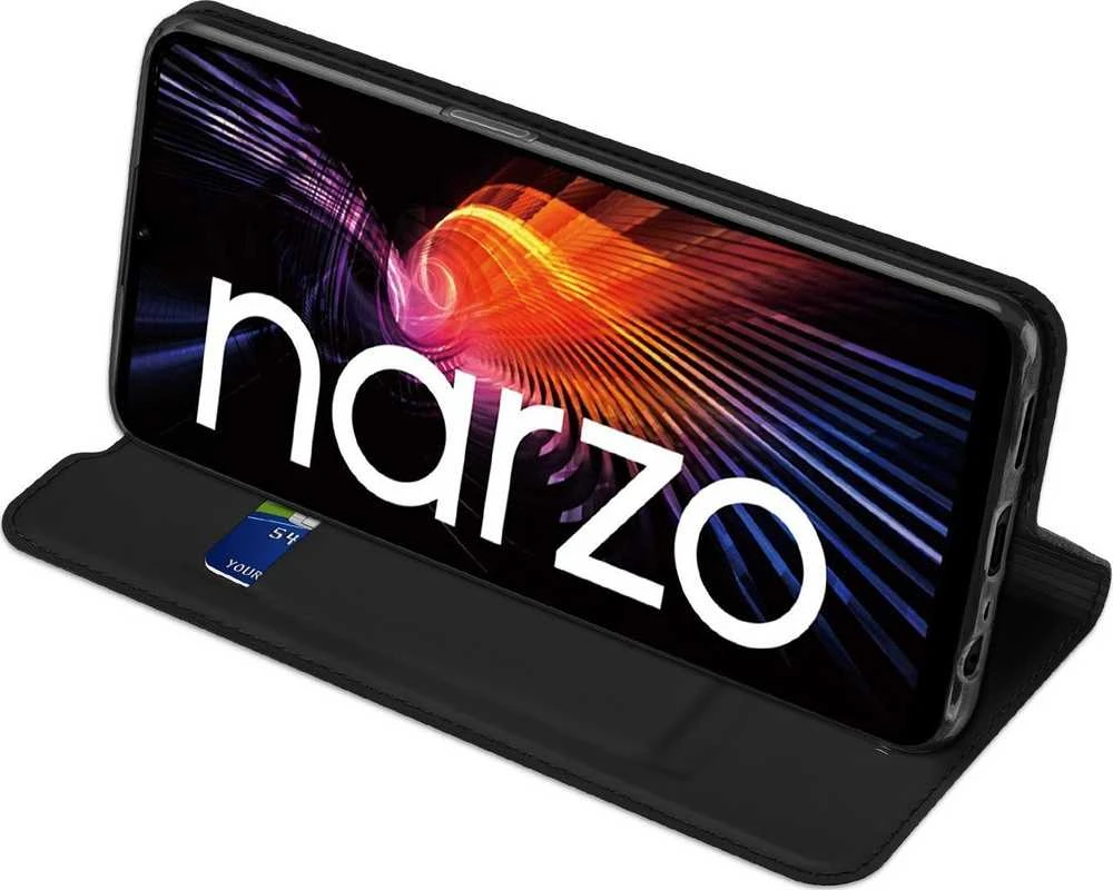 Dux Ducis Skin Pro atverčiamas Realme Narzo 50A dėklas telefonui juodos spalvos
