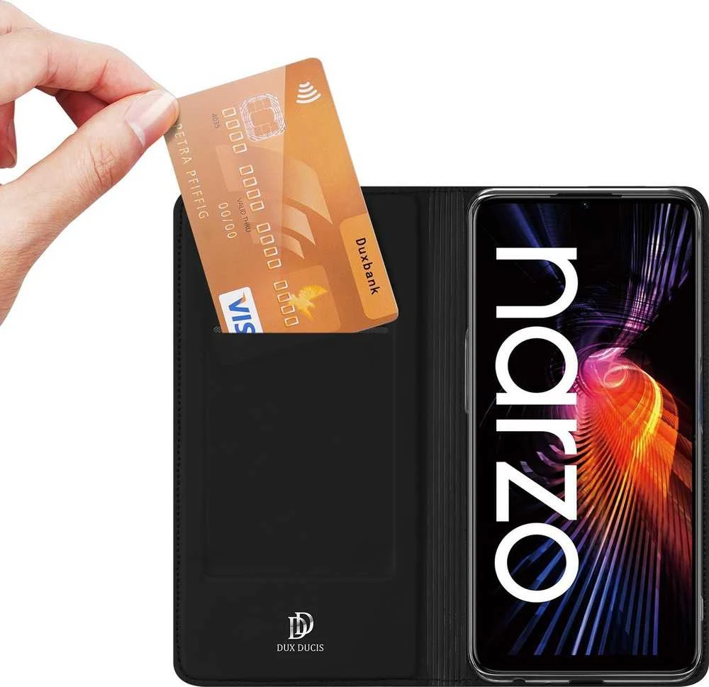 Dux Ducis Skin Pro atverčiamas Realme Narzo 50A dėklas telefonui juodos spalvos
