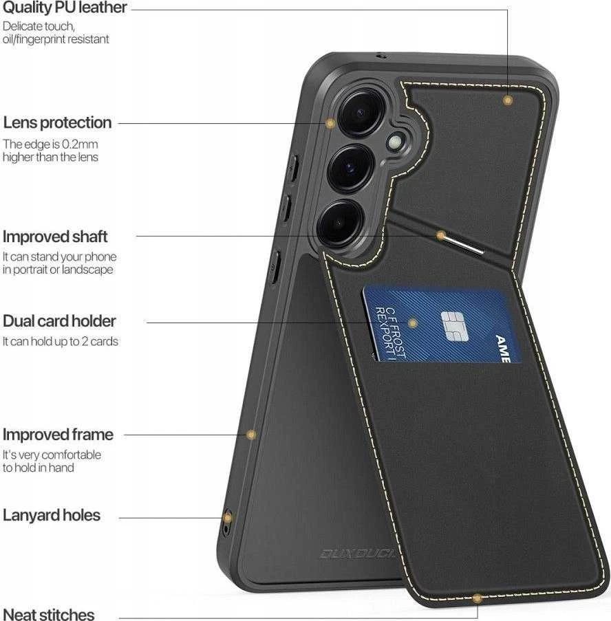Dux Ducis dėklas RAFI II MAG su stoveliu suderinamas su MagSafe skirtas Samsung Galaxy A35 juodos spalvos