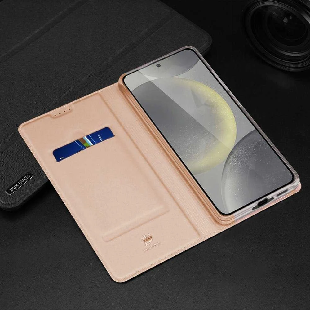 Dux Ducis atverčiamas dėklas SKIN PRO skirtas Samsung Galaxy S24 FE rožinės spalvos