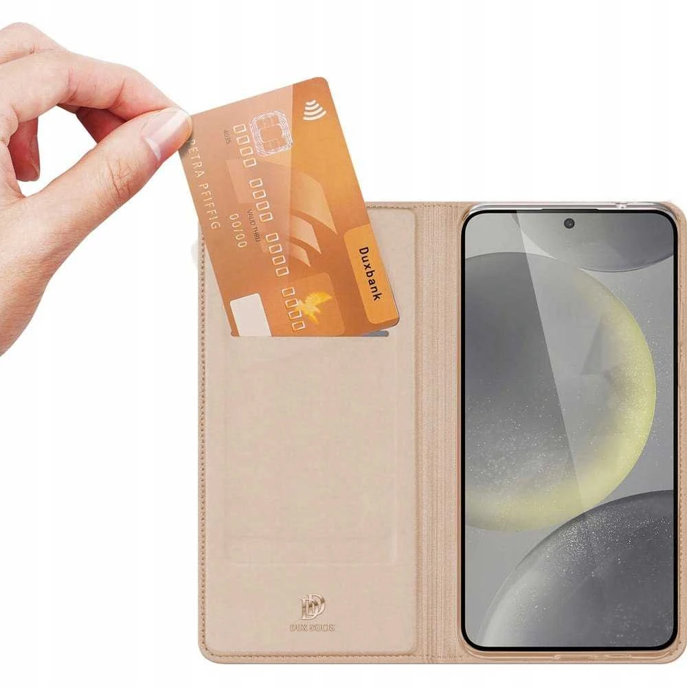 Dux Ducis atverčiamas dėklas SKIN PRO skirtas Samsung Galaxy S24 FE rožinės spalvos