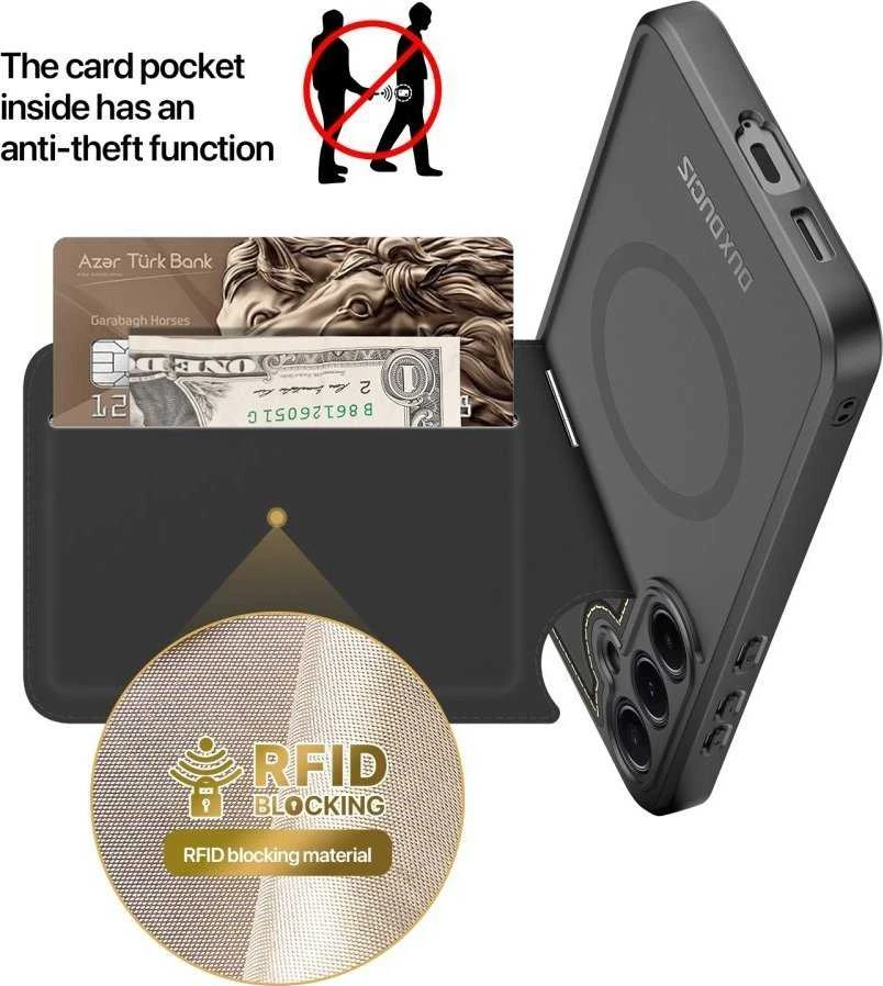 Dux Ducis Rafi II Samsung Galaxy S25 Plus su stoveliu and Wallet – dėklas telefonui juodos spalvos