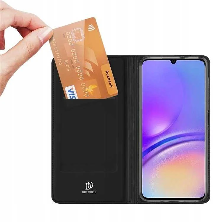 Dux Ducis atverčiamas dėklas SKIN PRO skirtas Samsung Galaxy A06 juodos spalvos