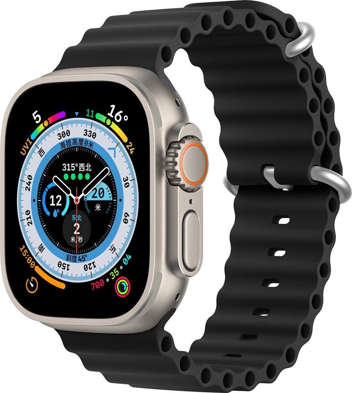 Dux Ducis Apyrankė Apple Watch 9 / 8 / 7 / 6 / 5 / 4 / 3 / 2 / SE (45 / 44 / 42mm) silikoninė Band Bracelet juodos spalvos (OceanWave Version)