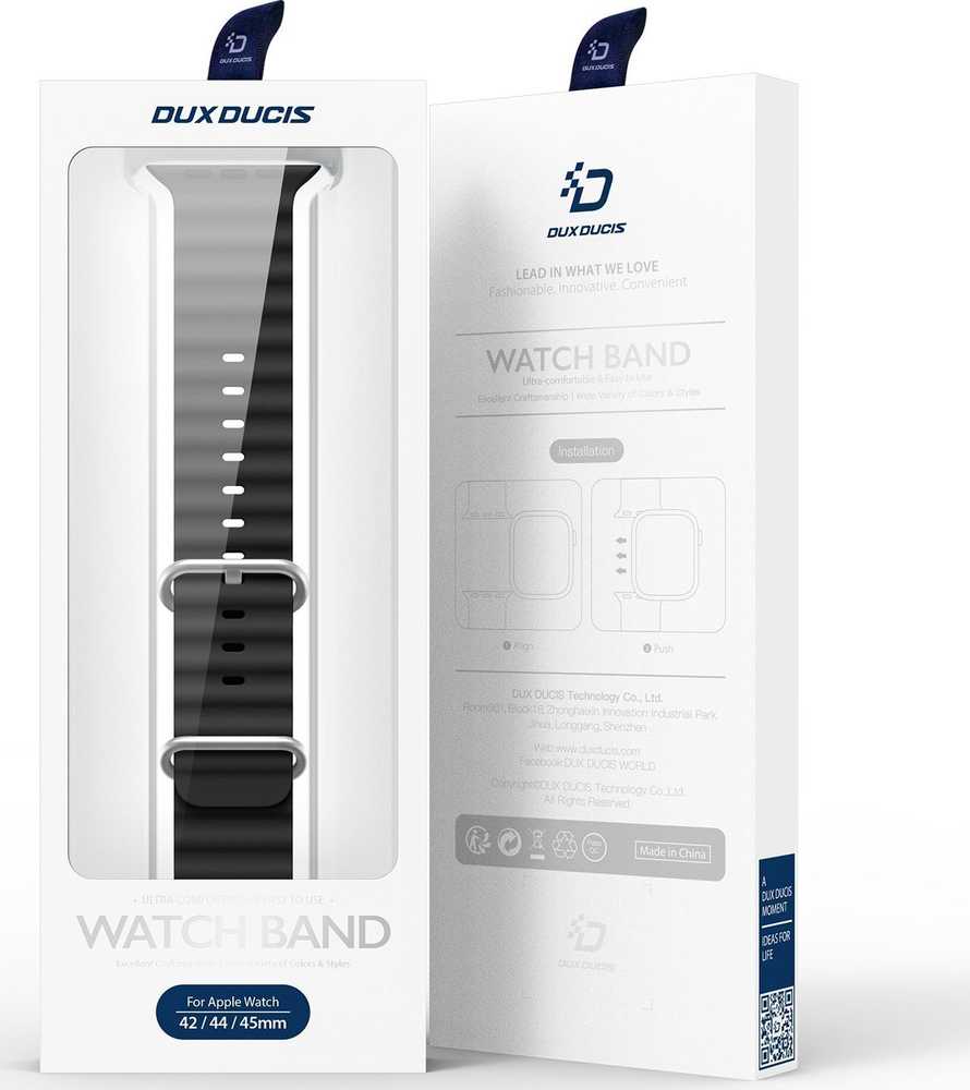 Dux Ducis Apyrankė Apple Watch 9 / 8 / 7 / 6 / 5 / 4 / 3 / 2 / SE (45 / 44 / 42mm) silikoninė Band Bracelet juodos spalvos (OceanWave Version)