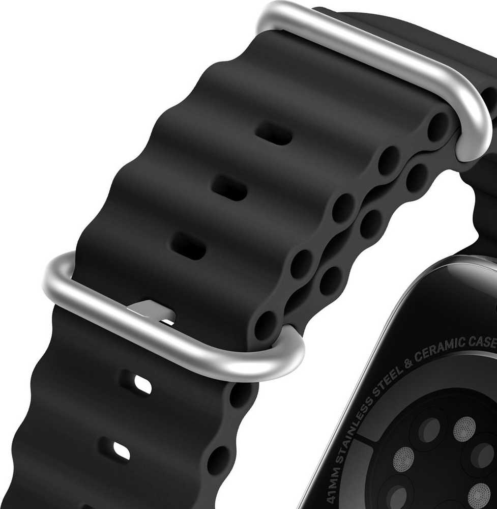 Dux Ducis Apyrankė Apple Watch 9 / 8 / 7 / 6 / 5 / 4 / 3 / 2 / SE (45 / 44 / 42mm) silikoninė Band Bracelet juodos spalvos (OceanWave Version)