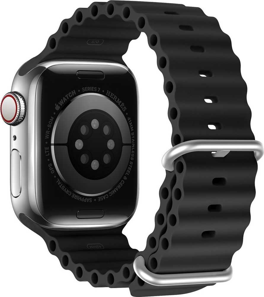 Dux Ducis Apyrankė Apple Watch 9 / 8 / 7 / 6 / 5 / 4 / 3 / 2 / SE (45 / 44 / 42mm) silikoninė Band Bracelet juodos spalvos (OceanWave Version)