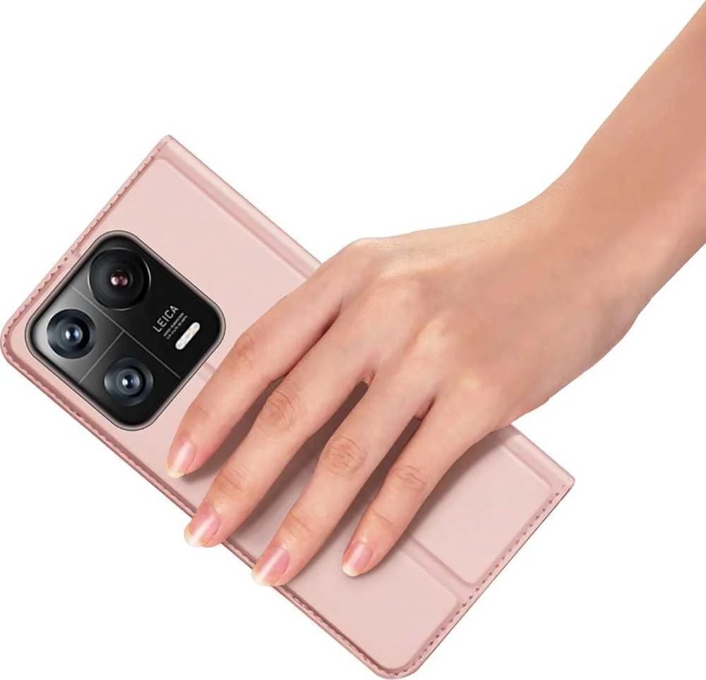 Dux Ducis Skin Pro Xiaomi 13 Pro atverčiamas Card Wallet su stoveliu dėklas telefonui rožinės spalvos