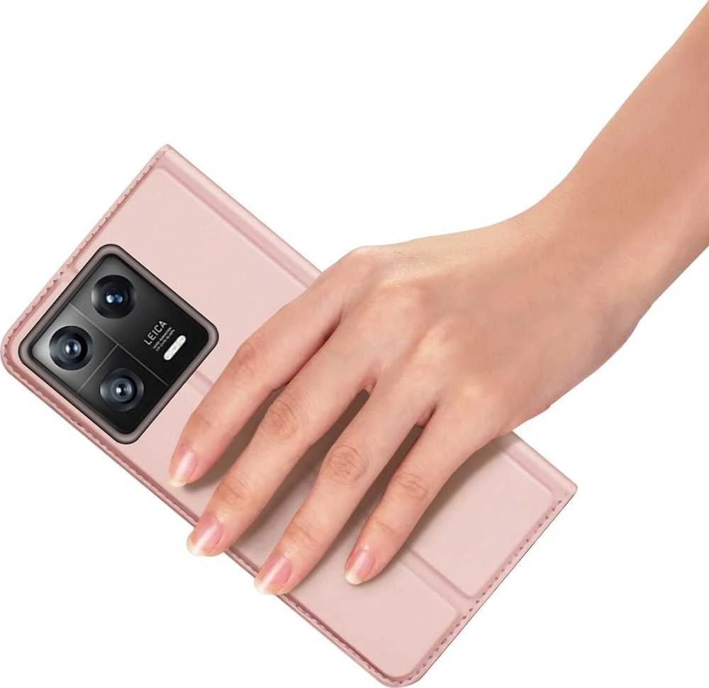 Dux Ducis Skin Pro Xiaomi 13 atverčiamas Card Wallet su stoveliu dėklas telefonui rožinės spalvos