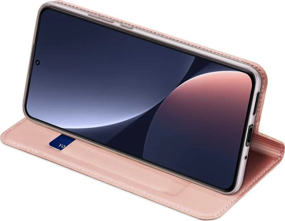 Dux Ducis Skin Pro Xiaomi 13 atverčiamas Card Wallet su stoveliu dėklas telefonui rožinės spalvos