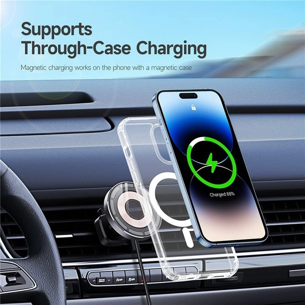 DUZZONA automobilinis laikiklis su bevieliu įkrovimu air vet suderinamas su MagSafe 15W V2 juodas
