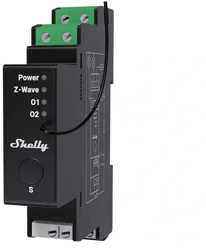 „Shelly Wave Pro 2PM LR“ dviejų kanalų Z-Wave DIN bėgelio valdiklis