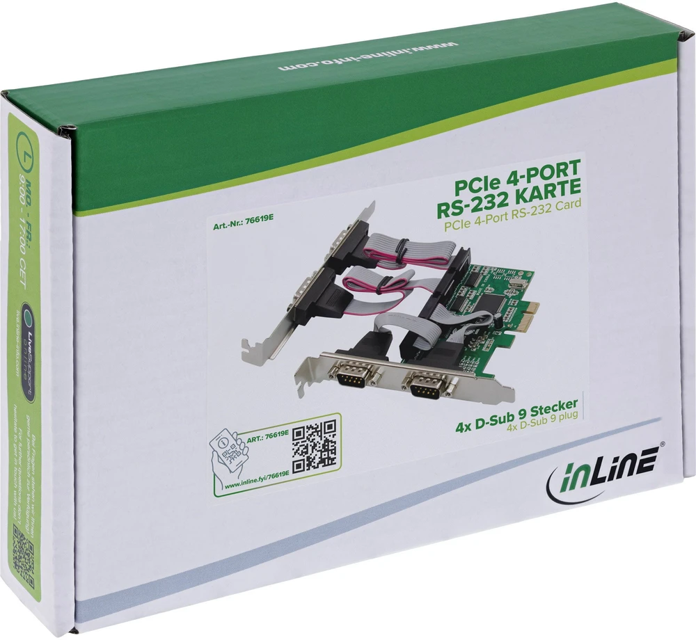 StarTech InLine PCIe 4 prievadų RS-232 plokštė – 4 x D-Sub 9 jungtys – pridedamas žemo profilio laikiklis