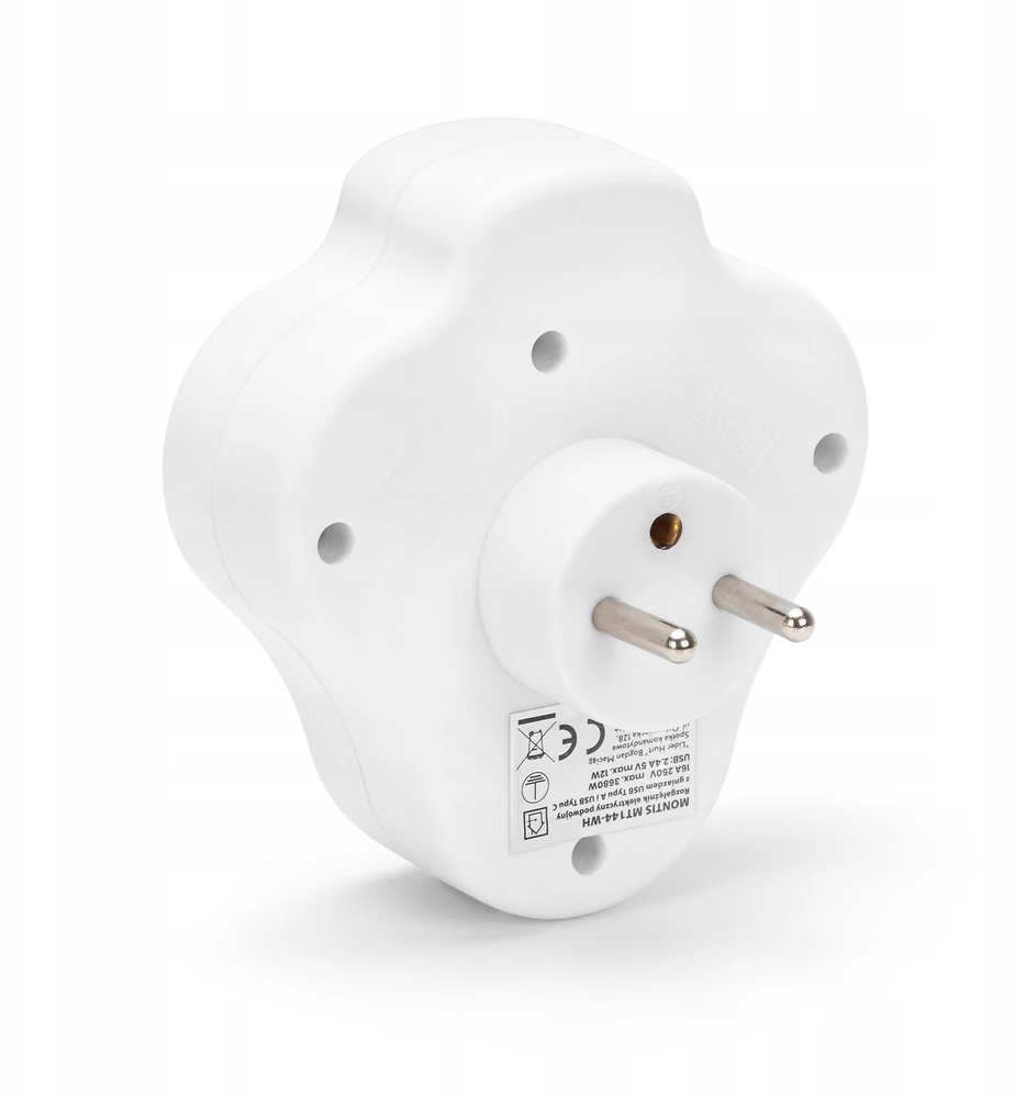 Montis Tinklo šakotuvas dvigubas su jungikliu + USB-A + USB-C MONTIS MT144-WH baltas