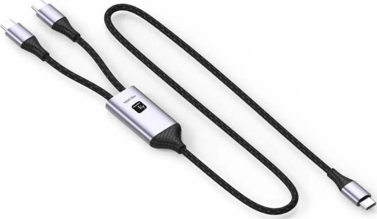 USB kabelis Techly USB-C - 2x USB-C 1,5 m juodas-pilkas (ICOC MU2C-2C100W)