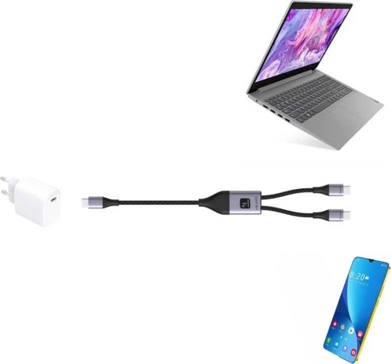 USB kabelis Techly USB-C - 2x USB-C 1,5 m juodas-pilkas (ICOC MU2C-2C100W)