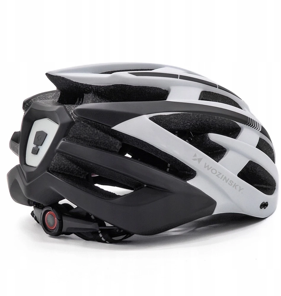 Dviratininko šalmas MTB Wozinsky su odpinanym daszkiem i tylną lampką USB 57-62 cm - juoda-balta