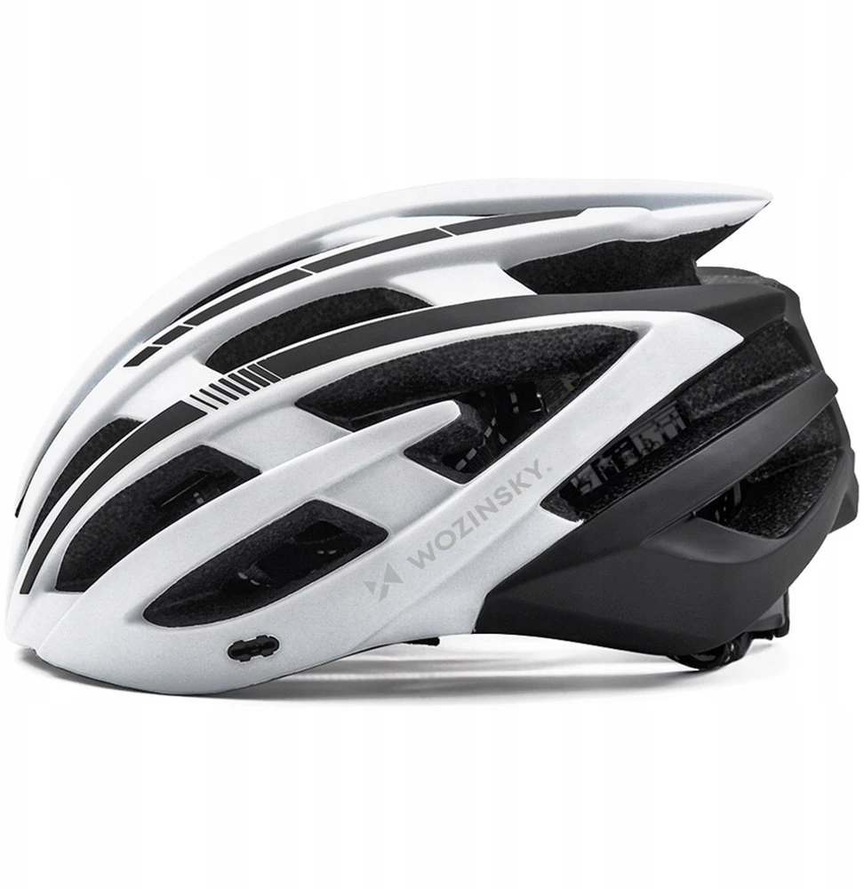Dviratininko šalmas MTB Wozinsky su odpinanym daszkiem i tylną lampką USB 57-62 cm - juoda-balta