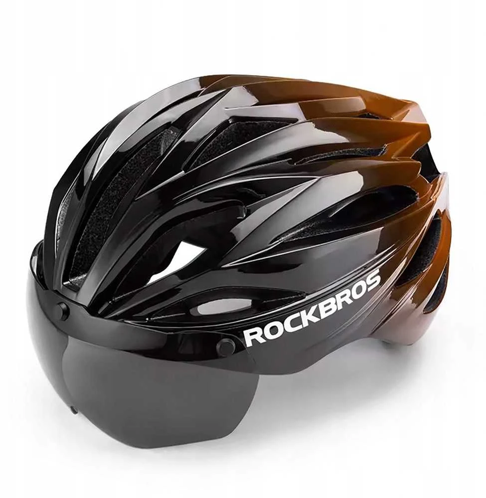 Rockbros dviratininko šalmas su Visor, Detachable UV Protective Goggles, Unisex – juodos spalvos/rudos spalvos