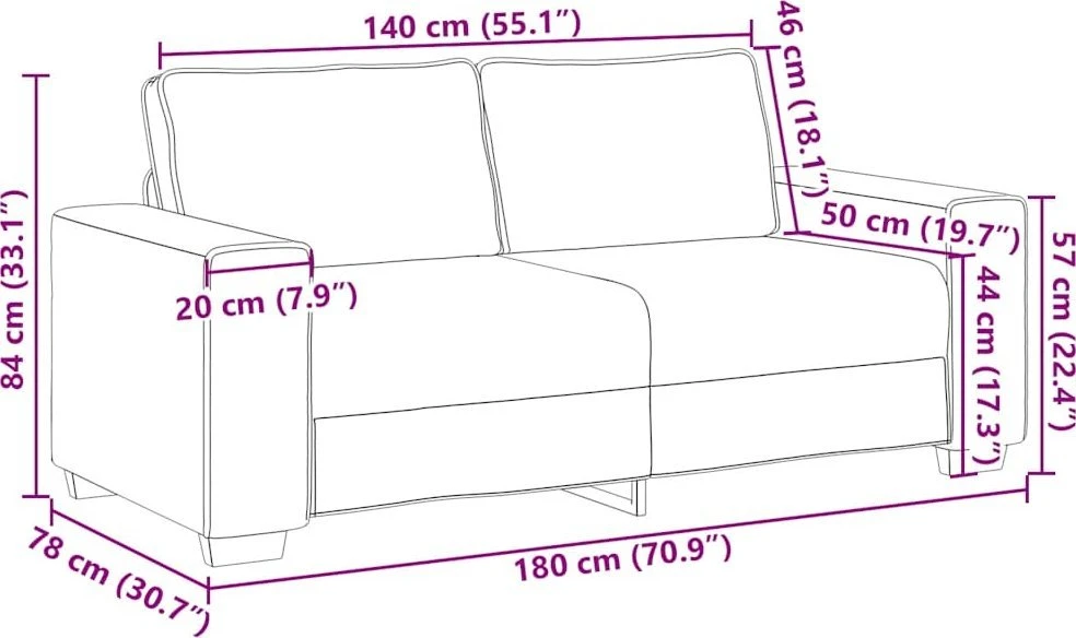 Dvivietė sofa, geltona, 180x78x84 cm, aksomas