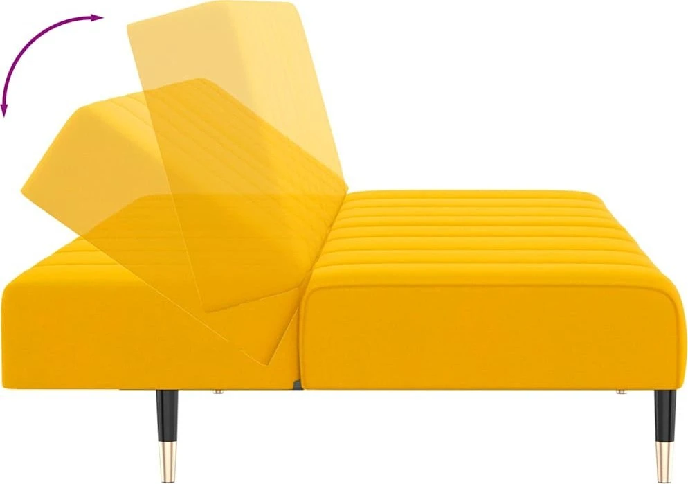 Dvivietė sofa-lova, geltonos spalvos, aksomas