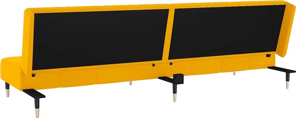 Dvivietė sofa-lova, geltonos spalvos, aksomas