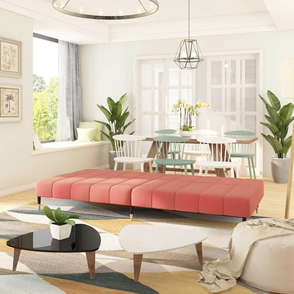 Dvivietė sofa-lova, rožinės spalvos, aksomas