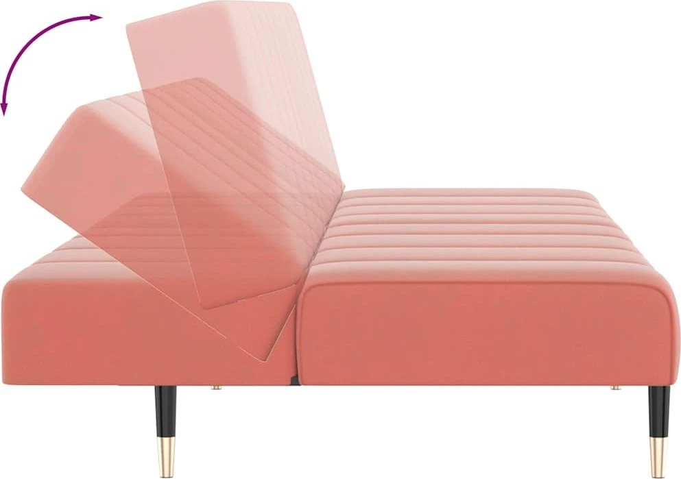 Dvivietė sofa-lova, rožinės spalvos, aksomas