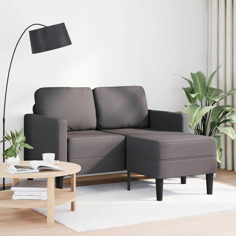 Dvivietė sofa su šezlongu, L formos, pilka, 125 cm, dirbtinė oda