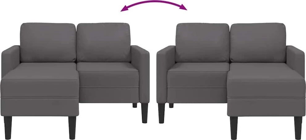 Dvivietė sofa su šezlongu, L formos, pilka, 125 cm, dirbtinė oda