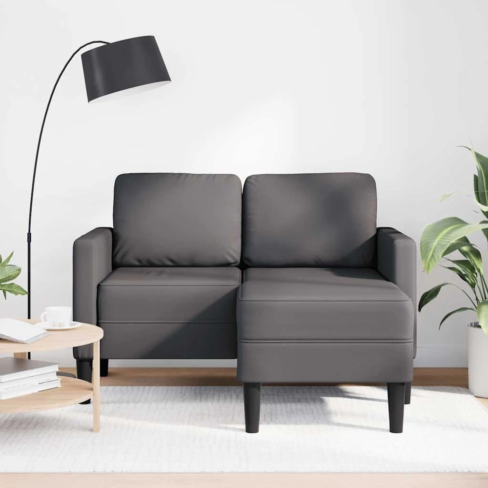 Dvivietė sofa su šezlongu, L formos, pilka, 125 cm, dirbtinė oda